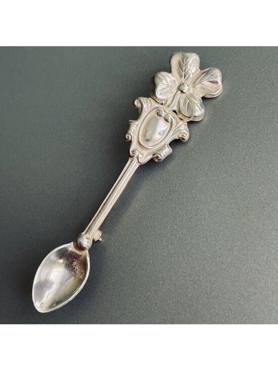 Jewelry - Lucky Four Leaf Clover Art Deco Spoon Antique Vtg Sterling Silver Pin Br…